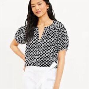 LOFT Black and White Patterned Blouse